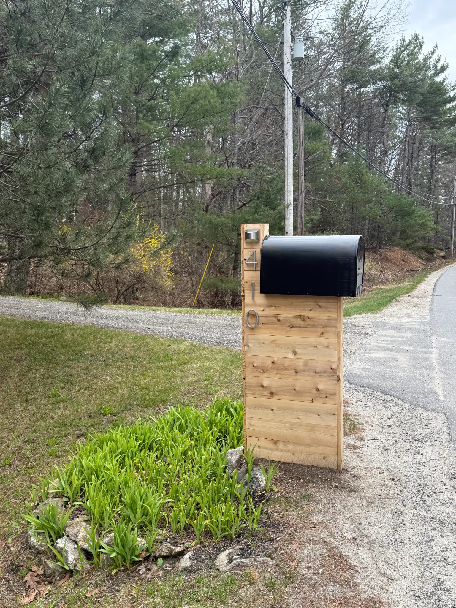 Cedar and Post handcrafted cedar mailbox — real installation